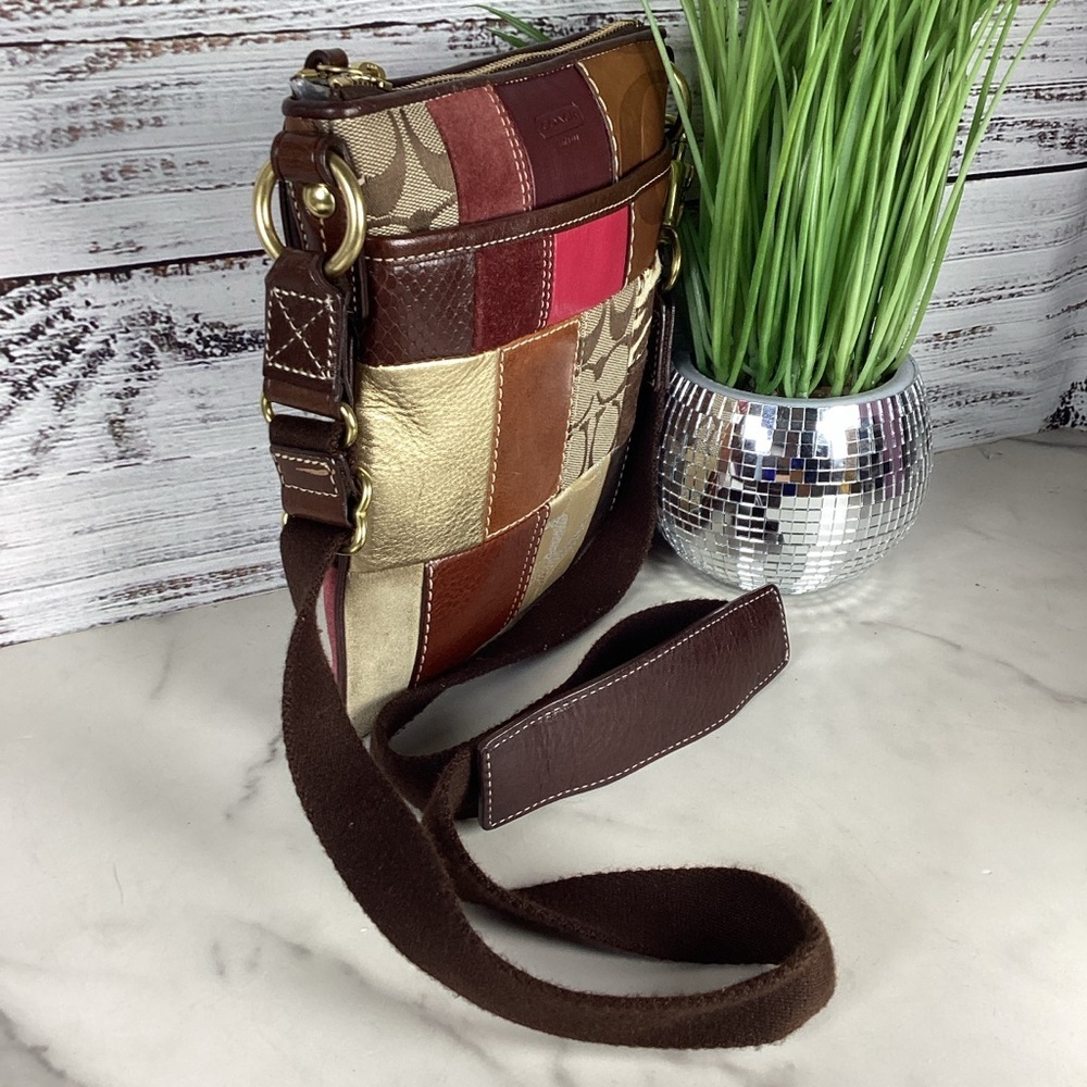 Coach Patchwork Leather Crossbody Shoulder Bag in Brown, Pink, and Gold Fall - Picture 6 of 14